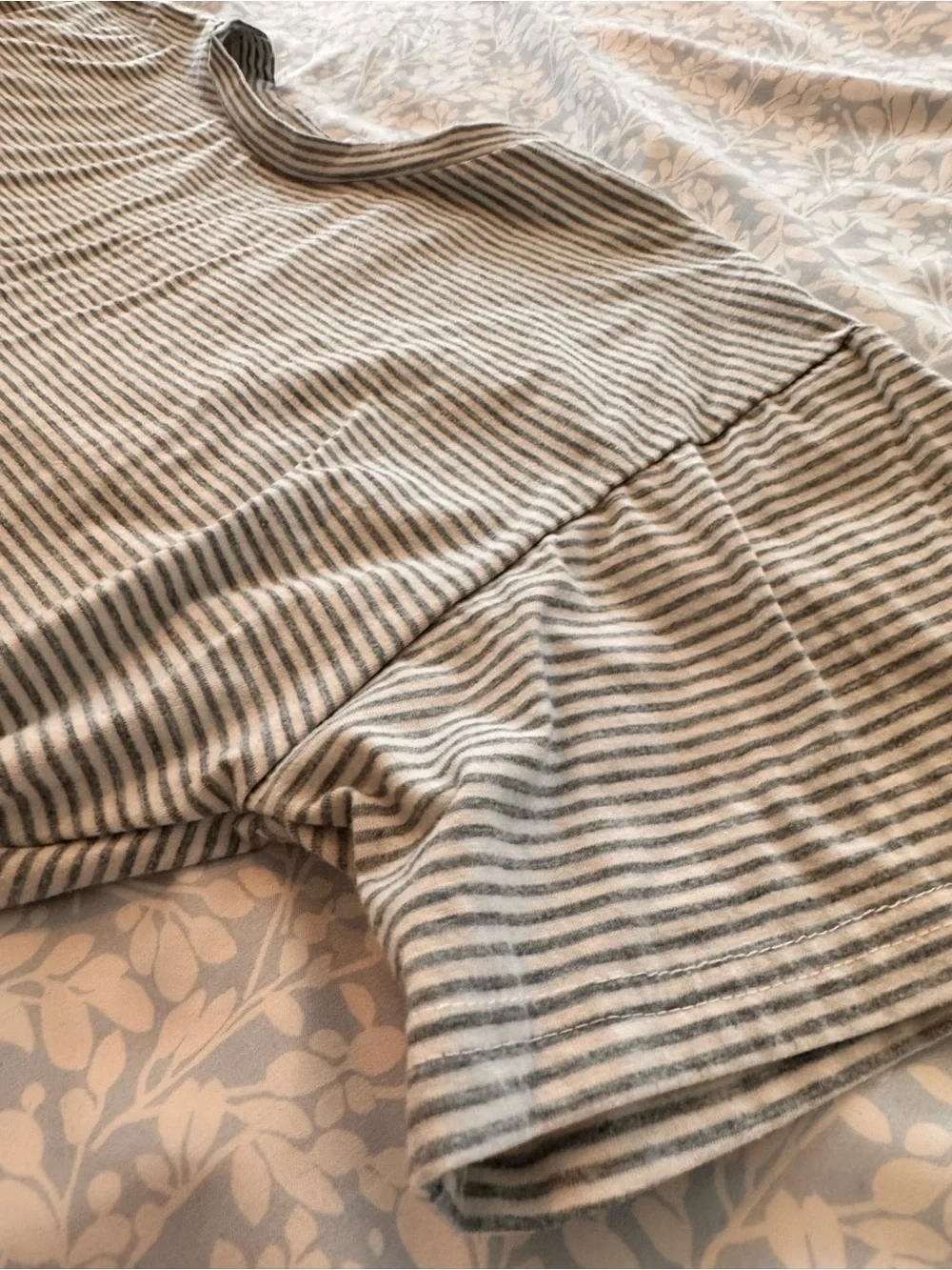 Women’s Gray Striped Short Sleeve Tee & Shorts Sleep Set